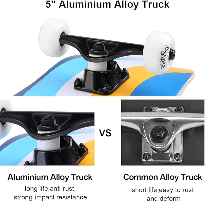 WhiteFang Skateboards for Beginners, Complete Skateboard 31 x 7.88, 7 Layer Canadian Maple Double Kick Concave Standard and Tricks Skateboards for Kids and Beginners