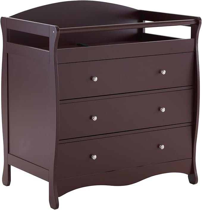 3-Drawer Changing Table, Safety Rails & Strap, Infant Diaper Changing Station with Drawers, Baby Diaper Changing Table Dresser for Nursery, Easy Assembly (Brown 1)