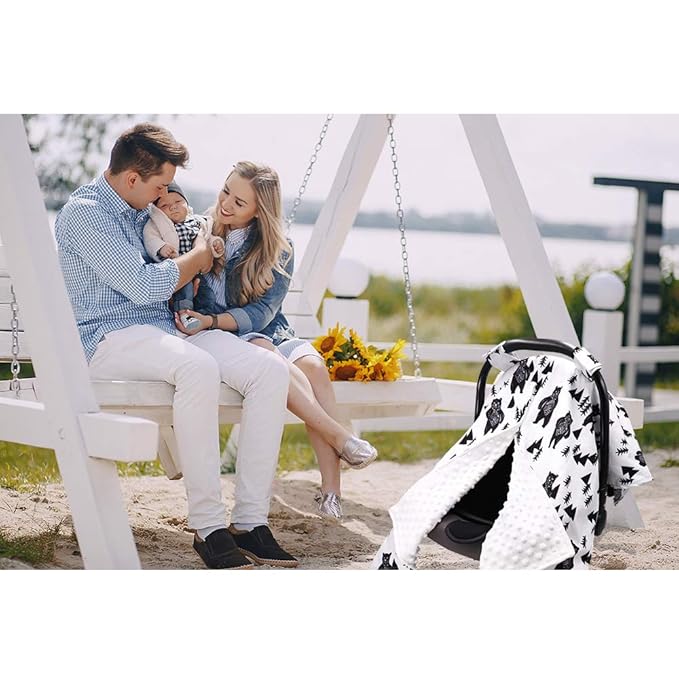 TANOFAR Carseat Covers Baby Boy & Girl, Peekaboo Opening Infant Car Seat Cover for Winter, Warm & Cozy, Bear