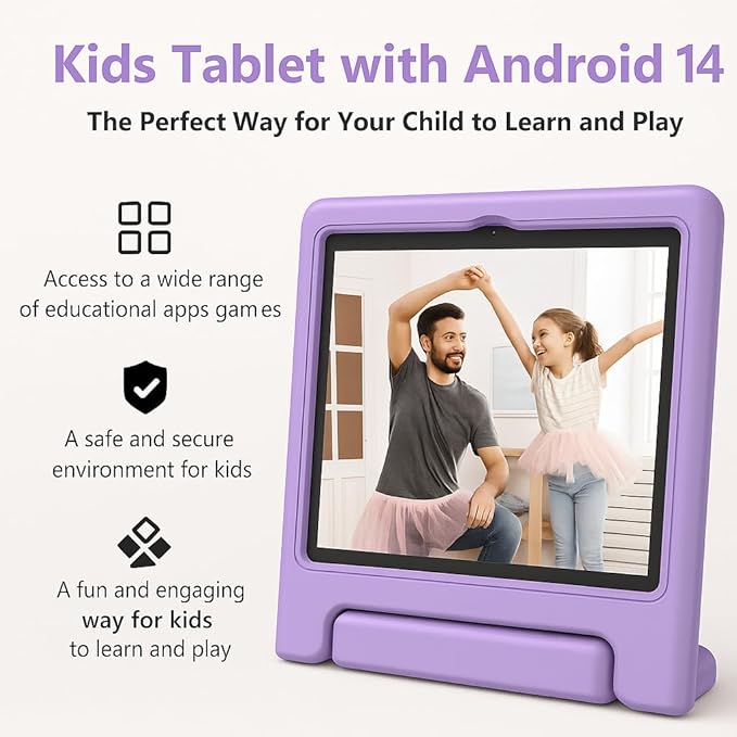 10.1" Kids Tablet Android 14 | 64GB Octa-Core 8GB RAM | Shockproof Case & Parental Control | 12H Fast Charge | HD Display w/Google Kids Space & Educational Apps | WiFi 6/Bluetooth/GPS | Ages 3-12