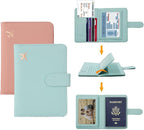 Melsbrinna Passport Holder,Passport Holder Card Slots,Cute Passport cover for Women/Men,Waterproof Rfid Blocking Travel Wallet (Pink Aqua green)