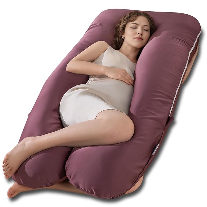 QUEEN ROSE Pregnancy Pillow, Maternity Body Pillow for Sleeping, U Shaped Pillow for Body Support Sleeping, Silky Satin Cover, Purple