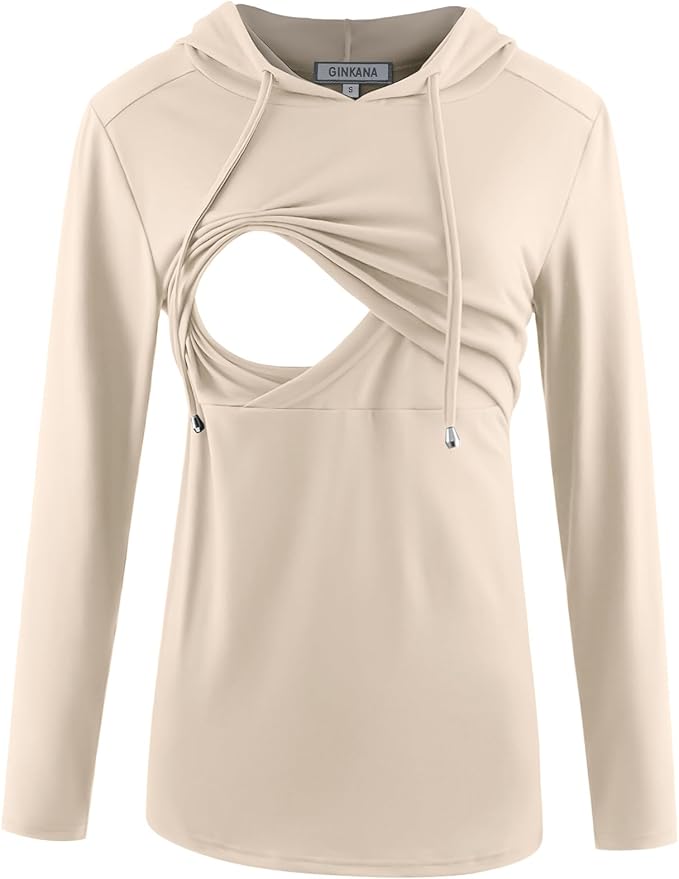 GINKANA Women's Nursing Hoodie Sweatshirt Long Sleeves Breastfeeding Maternity Tops Casual Clothes