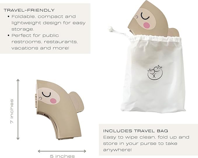 Hippypotamus Travel Potty Seat for Toddler - Folding Potty Training Seat - Portable Toilet Seat Cover for Baby & Kids (BEIGE Monkey)