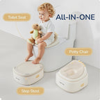 3 in 1 Potty Training Toilet, Dinosaur Toddler Potty Training Seat for Boys Girls with Comfortable Cushion, Easy-to-Clean and Anti-Slip Potty Training Step Stool for Toilet (Beige)