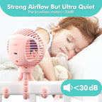 HomeLifairy Portable Stroller Fan, USB or Rechargeable Battery Operated with 3 Speeds and 360°Rotate, Cooling Clip On for Baby Crib Travel Car Seat Pink