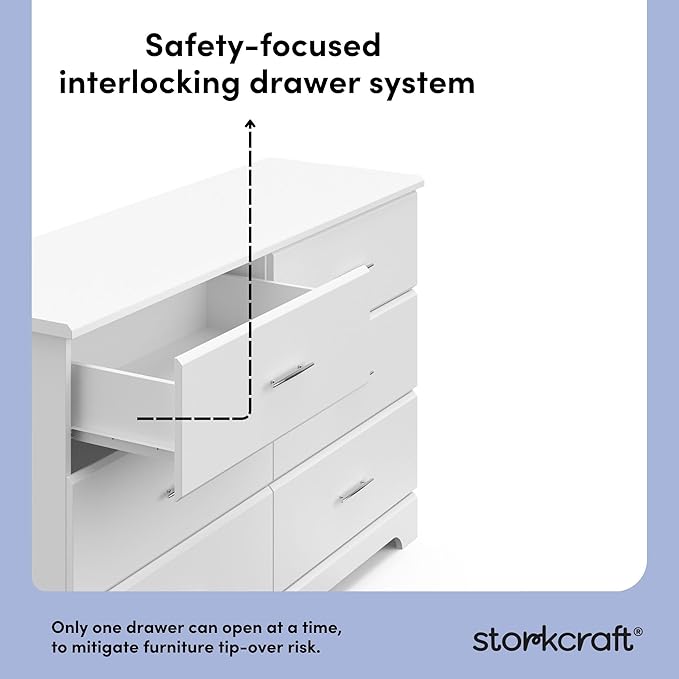 Storkcraft Brookside 6-Drawer Dresser (White) – GREENGUARD Gold Certified, White Dresser for Bedroom, Kids & Nursery Storage Chest, Safety Interlocking Drawers, Pre-Installed Tracks, Kids Chest