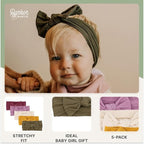Parker Baby Cable Knit Nylon Headbands 5 Pack | Soft, Stretchy & Comfortable Bows for Girls | Adjustable, Soft to Touch & Knotted Headbands for Baby Girls | Baby Headwraps for Girls | Multiple Colors