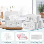 4 Pack Baby Wipes Dispenser Refillable Wipe Holder with Lid Toilet Wipes Container for Bathroom Tissue Paper Storage Box for Home Office (White)