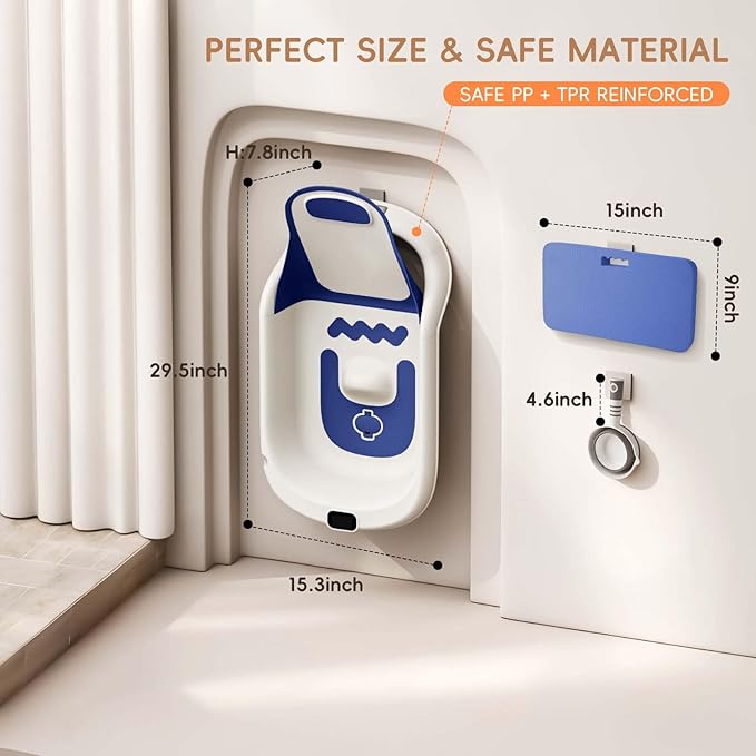 Baby Bathtub for Newborn to Toddler, Reclining Newborn Bathtub, Adjustable Baby Tub with Thermometer, Bath Kneeler Pad & Clean Rinse Cup, 0-36 Months (Blue)