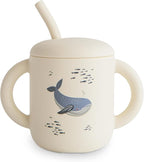 mushie 100% Silicone Training Cup & Straw for Toddlers | 6 Months+ (Whales)