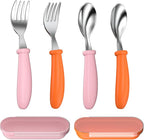 Toddler Utensils, Toddler Forks and Spoons, Baby Stainless Steel Silverware Set with Storage Box for Self Feeding Safe, Dishwasher Safe (2 Set with Case)