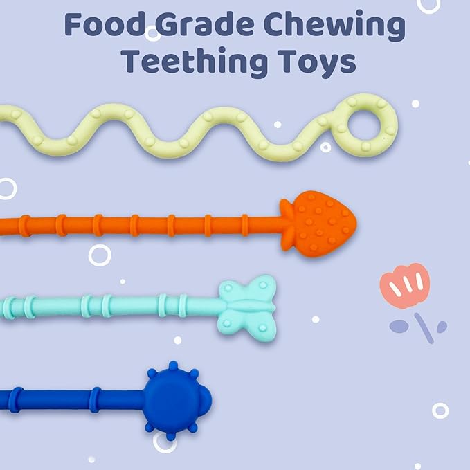 Baby Suction Toys Teething High Chair Toys - Baby Teething Chew Table Toy Silicone Teethers, Food Grade Silicon for 6 12 18 Months (Blue)