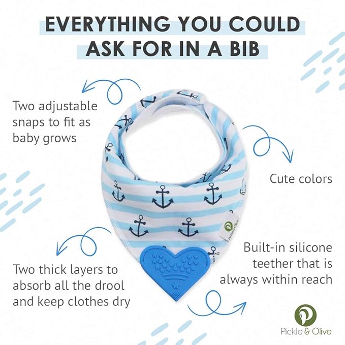 Pickle & Olive Bandana Teething Bibs with Attached Teether - Set Of 4 - Nautical
