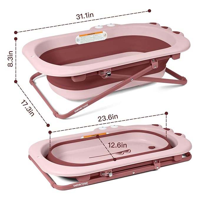 Beberoad Love Collapsible Baby Bathtub for Newborn to Toddler – Portable & Adjustable Infant Tub with Non-Slip Design, Space-Saving Bathtub for Travel & Home Use (Pink)