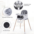 3 in 1 Baby High Chair,Adjustable Convertible Infant Baby Feeding Chair Booster for Eating with Detachable Double Tray,5 Point Harness,Deep Gray