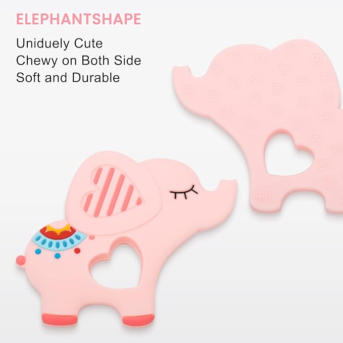 Teething Toys for Babies 0-6 6-12 Months Baby Teethers with Clip Silicone Baby Teether Toys for Boys and Girls Infant Teething Relief for Teething Elephant Shape, Pink