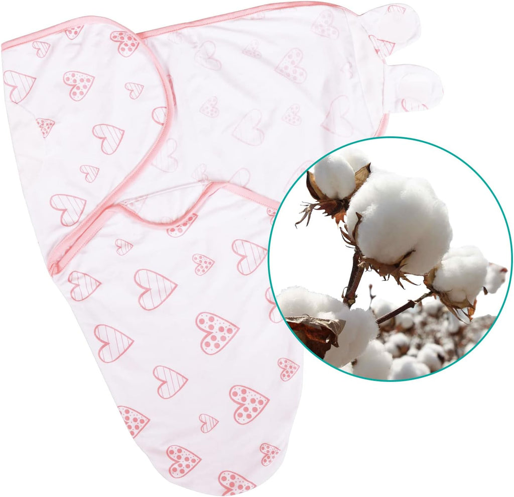 Biloban Baby Swaddles 0-3 Months for Girls - Cotton Swaddle Blanket, Newborn Essentials, Lovely Pink Print, 2 Pack