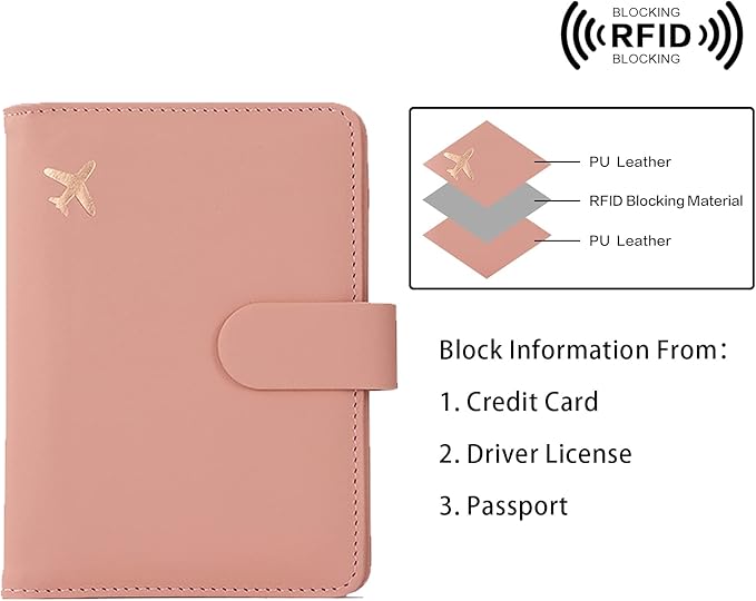 Melsbrinna Rfid Passport Holder for Travel women/Men, Cute Passport Wallet Rfid Blocking Card Slots, Rfid Passport Cover/CaseTravel Wallet, Passport Book Holder (1, Pink)