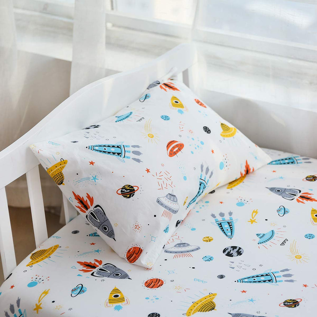 Astronaut Space Galaxy Baby Crib Sheet Outerspace Adventures 100% Soft Breathable Microfiber Baby Sheet Fits Standard Size Crib Mattress 28in x 52in Nursery Sheet -by UOMNY