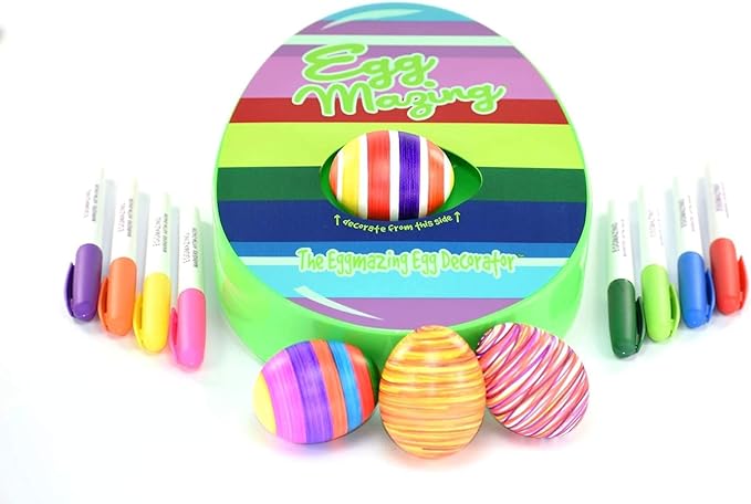 The Eggmazing Egg Decorator The Original Easter Egg Decorator Kit - Arts and Crafts Set - Includes Egg Decorating Spinner and 8 Colorful Quick Drying Non Toxic Markers [Packaging May Vary]