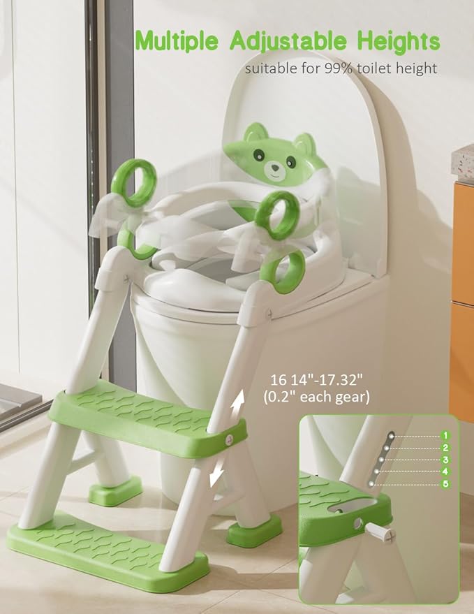 Potty Training Seat, Toddler Toilet Seat With Steps, 2 In 1 Toddler Potty Training Toilet With Splash Guard, Anti-Slip Step Stool Soft Mat, Adjust High Potty Seats For Toddlers Kids Boys Girls