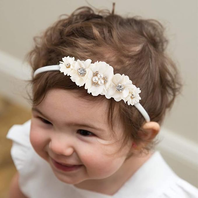 Baby Girl Nylon Headbands Flower Hair Bows Accessories-Elastic Hair Band Crown Handmade FLoral Wraps Birthday Gifts for Girls Newborn Infant Toddler 3Pcs