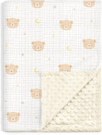 Bear Baby Blankets for Boys Girls, Soft Nursery Minky Blankets with Muslin and Dotted Fleece Back 30x40 inches, Receiving Bed Quilt for Newborn, Infants, Toddlers