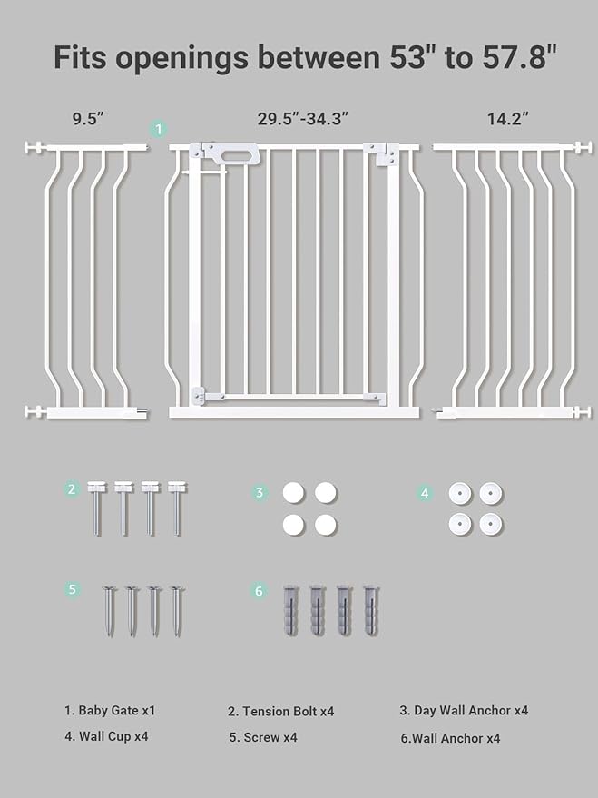 Mom's Choice GROWNSY Baby Gate, 53"-57" Auto-Close Dog Gate for Stairs & Doorways, Pressure-Mounted Easy Install - No Drill, Walk Through, Safe & Durable