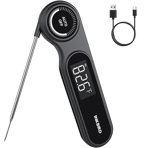 0.5 Seconds Rechargeable Instant Read Meat Thermometer for Cooking, INKBIRD Digital Food Thermometer with VA LCD Screen -58.0℉~572℉ Waterproof Kitchen Thermometer with Magnet, Candy Grill BBQ Frying