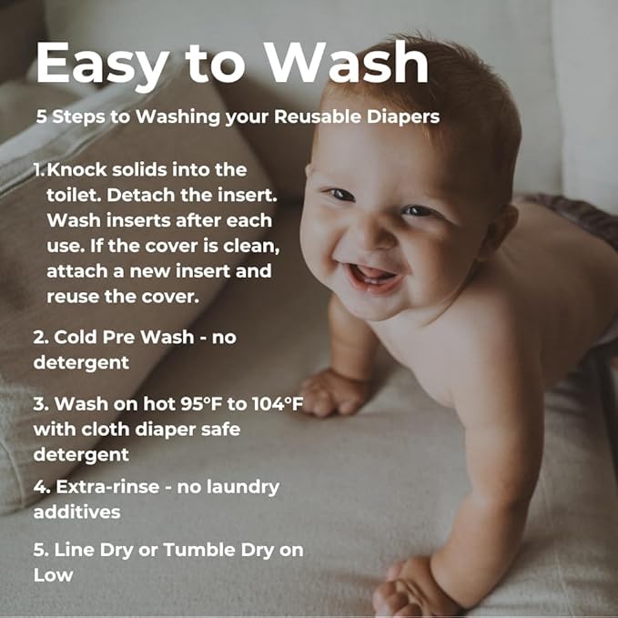 Nora's Nursery Cloth Diaper Cover, Washable Reusable Diaper Cover with Snap Closure, Flat or Fitted - 7 Pack with Wet Bag - Hickory