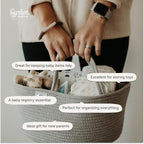 Parker Baby Rope Diaper Caddy Organizer - Nursery Storage Bin and Car Organizer for Diapers and Baby Wipes - Diaper Organizer for Baby Essentials, Baby Shower Gifts - Gray