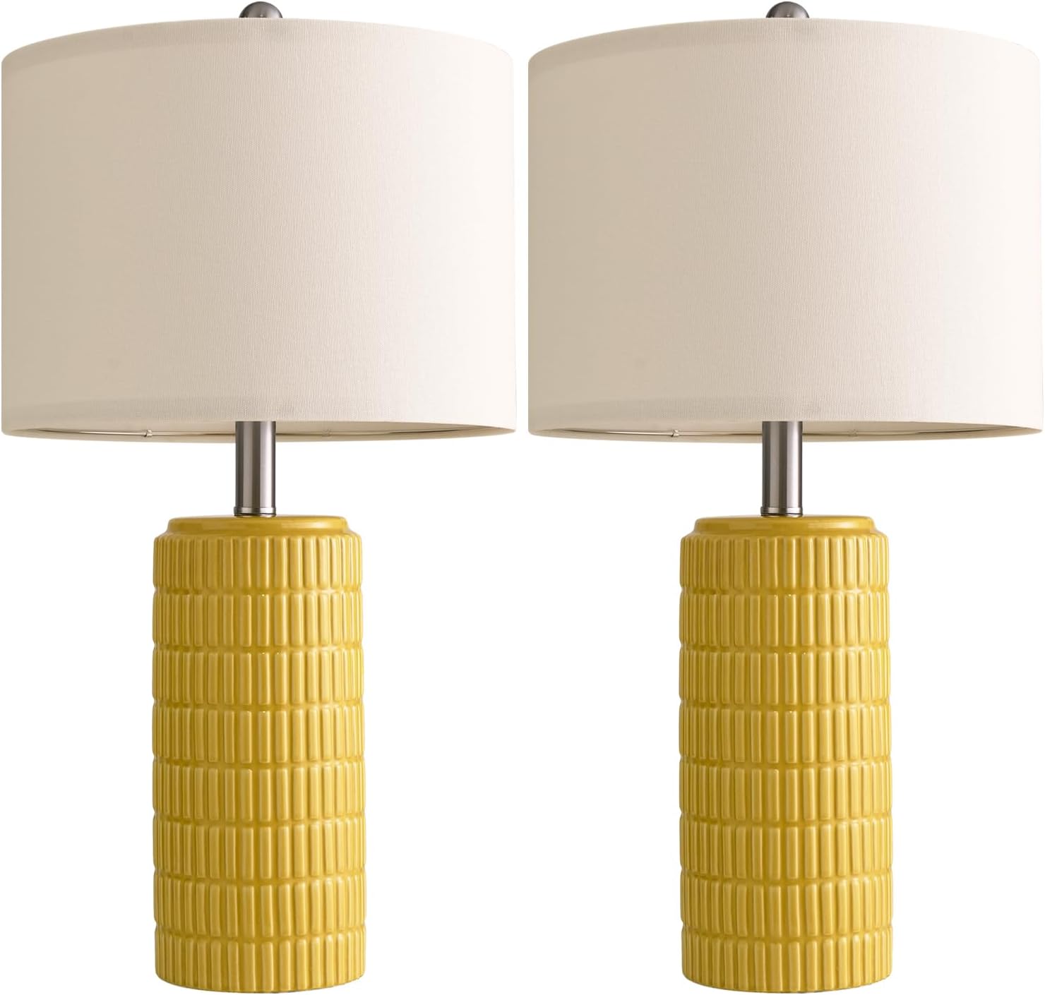 PoKat 23" Yellow Table Lamps Set of 2, Modern Living Room End Table Lamps Decor, Ceramic Lamps for Living Room, Contemporary Nightstand Lamps for Side Console Table Hallway Gift