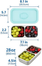 2 Pack Stainless Steel Snack Containers – Leakproof Reusable Bento Boxes with Lids for Food Storage, Travel, Work, Outdoor (Clear Lid/Silver Base, 1+2 Mixed)