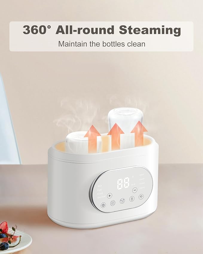 Bottle Warmer, 10-in-1 Fast Baby Bottle Warmer for Breastmilk & Formula, Double Milk Warmer with Timer, Accurate Temp Control, Thaw, Steaming, Heat Food, Keep Warm and Night Light