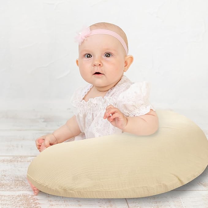 Hooyax Muslin Nursing Pillow Covers 2 Pack, Soft and Breathable Nursing Covers for Breastfeeding Pillows, Adorable Infant Feeding Pillow Slipcover for Baby Boy and Girls (Brown Wheat)