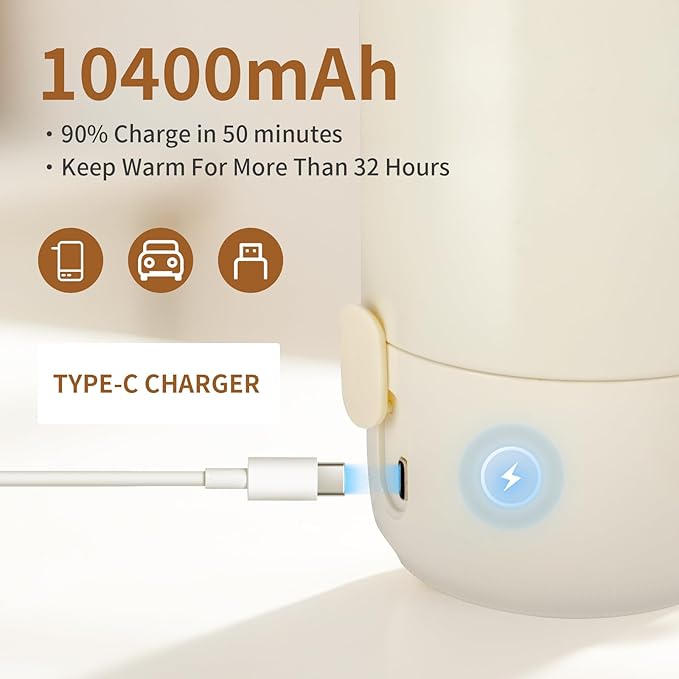 Portable Milk Warmer for Travel: 17 OZ 120W Fast Heating for Breast Milk Formula & Water - Portable Milk Warmer for Baby, Fast Charging & Long Battery Life for Outdoor Airplane Car Journey