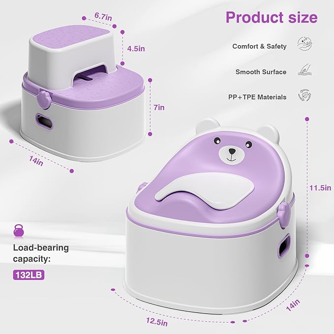 3-in-1 Toddler Potty Training Toilet for Boys & Girls - Convertible Potty Chair with Step Stool for Toddlers 1-3, Anti-Slip Design Toddler Toilet Seat - Removable & Easy to Clean