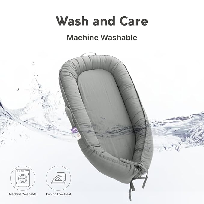 Infant Lounger, Baby Nest Cover for Baby Girls & Boys, Newborn Essentials for Baby 0-12 Months, 100% Cotton Breathable, Co Sleeper Portable Travel Bed (SlateGray, Cotton)