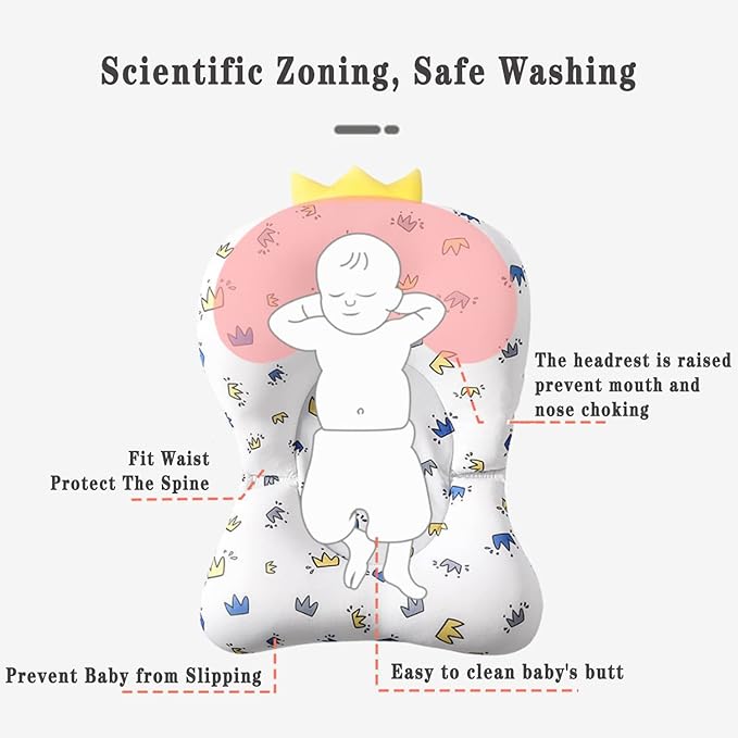 Baby Bath Pad, Soft Bathtub Mat, Adjustable Nonslip Newborn Toddler Bath Cushion, Comfortable Skin Friendly Floating Pad for 0-12 Months Infant (Crown)