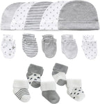Newborn Baby Boy Girl Caps Mittens Socks Set Cotton Baby Essentials Accessories (Hats+Gloves+Socks)