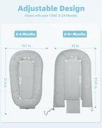 Baby Lounger for Newborn 0-24 Months, Breathable & Soft Infant Lounger, Adjustable Tummy Time Lounger for Home and Travel, Baby Girls & Boys Newborn Babies Essentials Stuff, Grey