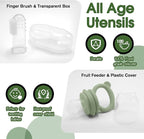 Baby Led Weaning Supplies, 17 Piece BPA-Free Silicone Feeding Set, Eating Essentials Baby Utensils with Suction Plate and Bowl, Pocket Bib, Sippy Cup with Lid, for 6+ Months, Green