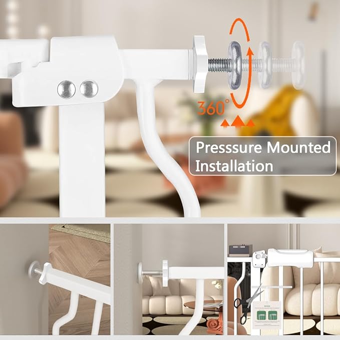 Fairy Baby Extra Wide Baby Gate for Doorways Auto Close Safety Gates for Bedroom, Fits 57.5 Inch to 62 Inch with Pressure Mounted Extention Kit, White