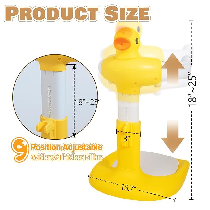Baby Shower Stand Adjustable Toddler Shower Standing Support with Anti-Slip Base Infants Bath Support for 8-36 Months Portable Bath Helper (Duck)
