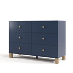 Storkcraft California 6 Drawer Double Dresser (Midnight Blue with Driftwood) – GREENGUARD Gold Certified, Spacious Storage Organizer for Kids’ Room, Safety Interlocking Drawer System