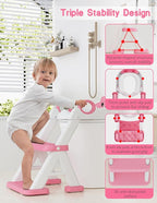 Potty Training Seat, Toddler Toilet Seat With Steps, 2 In 1 Toddler Potty Training Toilet With Splash Guard, Anti-Slip Step Stool Soft Mat, Adjust High Potty Seats For Toddlers Kids Boys Girls