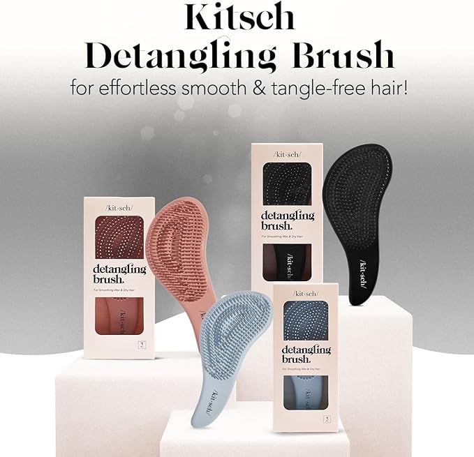 Kitsch Detangler Brush – Gentle Curly Hair Brush with Flexible Bristles for All Hair Types - Wet or Dry | Detangling Hair Brushes for Women & Men, Adults & Kids - Haze Blue