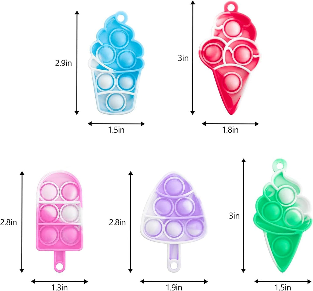 30pcs Ice Cream Mini Pop Keychain Fidget Toys, Mini Pop Bubble Fidget Toy,Silicone Mini Pop Toys Fidget Keychain Relieve Anxiety Stress Fidget Toy