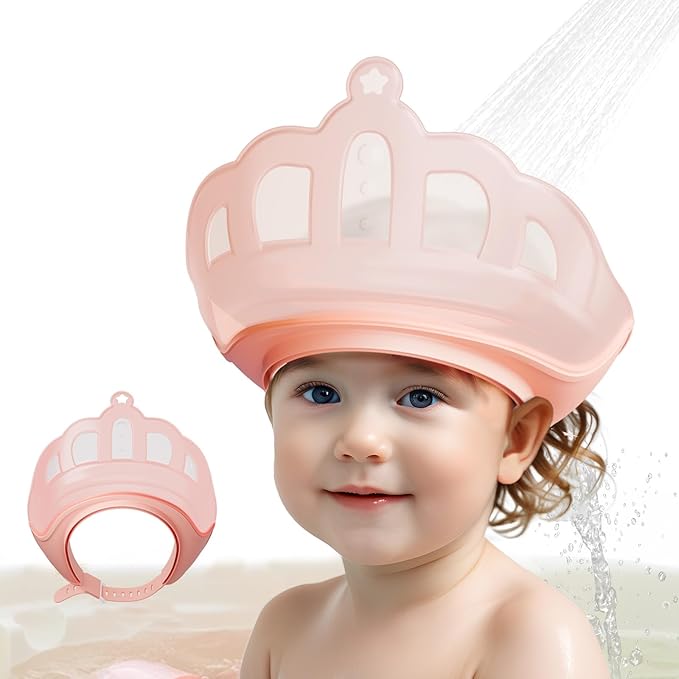 Baby Shower Cap Shield for Kids Visor Hat for Eye and Ear Protection Adjustable for 0-9 Years Old Children Cute Crown Shape Makes Baby Bath More Fun